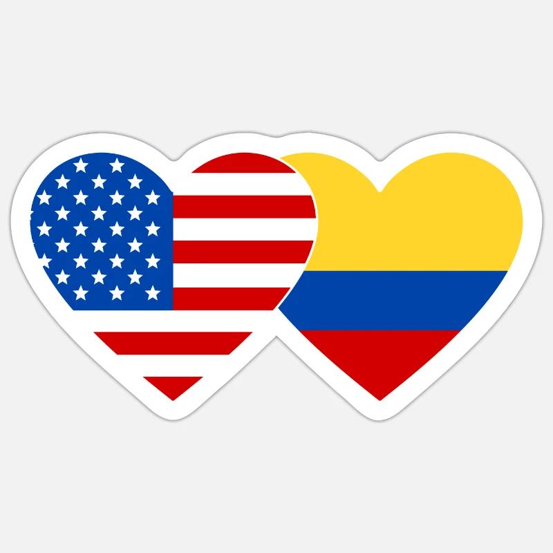 États-Unis Colombie drapeau coeur - Sticker taille S (10 x 10 cm) - blanc mat