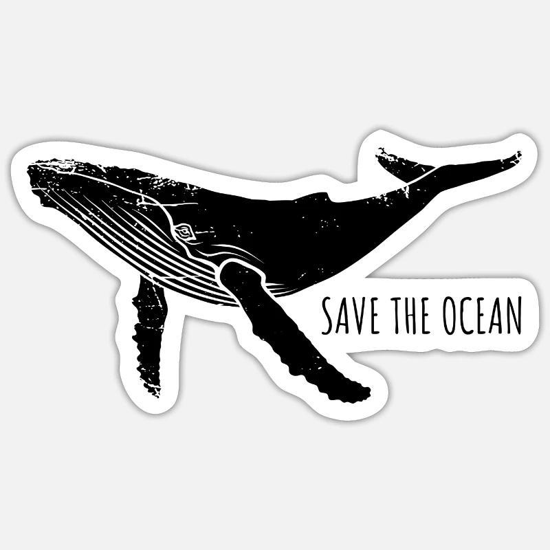 Save the ocean - Wal - Buckelwal - Geschenk - Sticker Größe S (10 x 10 cm) - Mattweiß