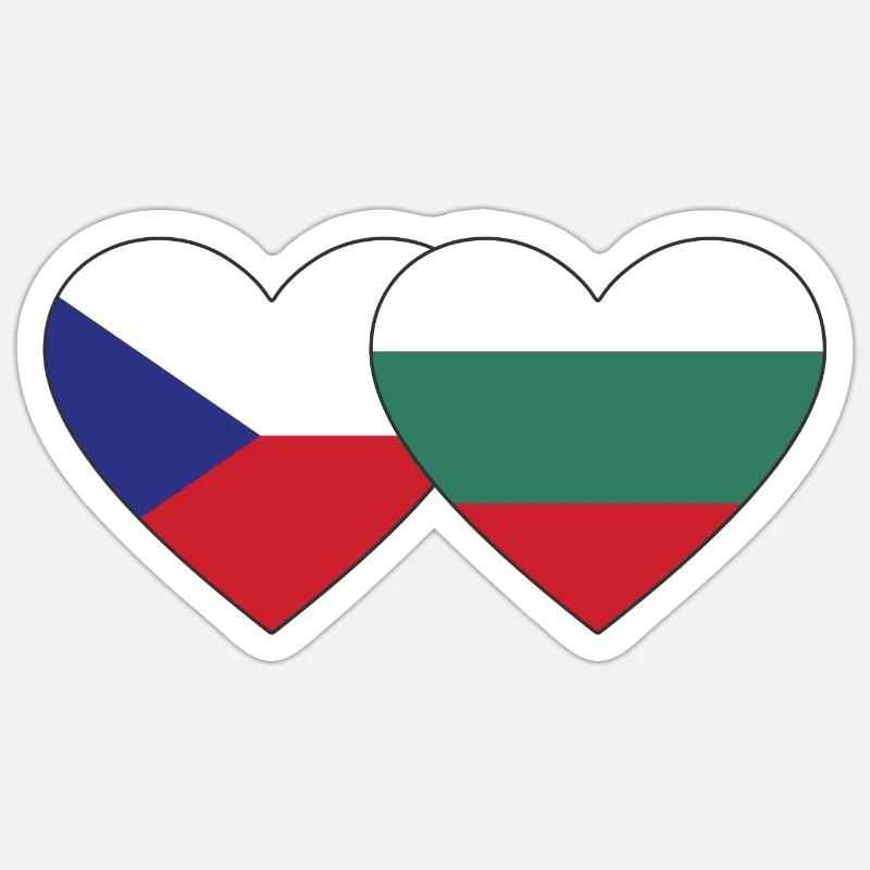 République tchèque Bulgarie Drapeau Coeur - Sticker taille S (10 x 10 cm) - blanc mat