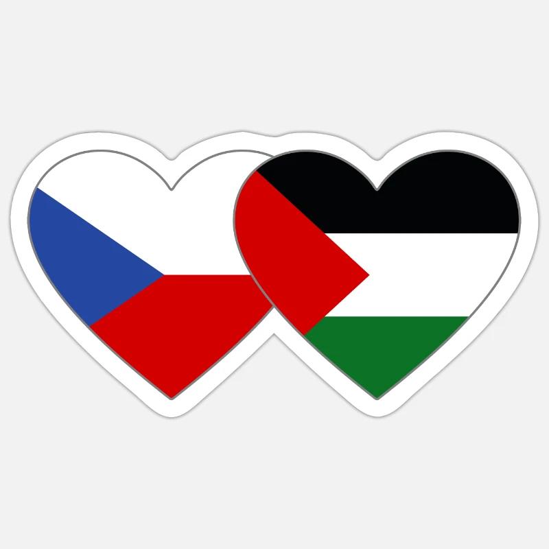 République tchèque Palestine Drapeau Coeur - Sticker taille S (10 x 10 cm) - blanc mat