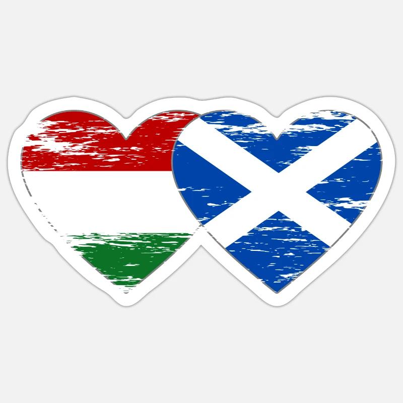 Hongrie Ecosse Drapeau Coeur Utilisé - Sticker taille S (10 x 10 cm) - blanc mat