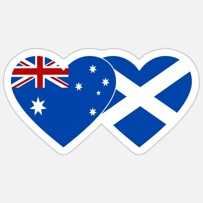 Australie Écosse Drapeau Cœur - Sticker taille S (10 x 10 cm) - blanc mat