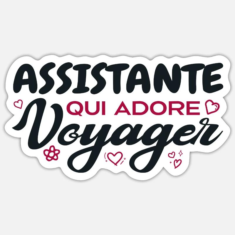 Assistante globe-trotteuse passionnée de voyages - Sticker taille S (10 x 10 cm) - blanc mat