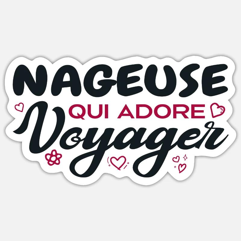 Nageuse globe-trotteuse passionnée de voyages - Sticker taille S (10 x 10 cm) - blanc mat