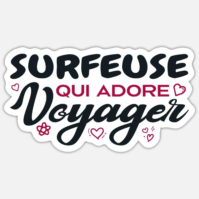 Surfeuse globe-trotteuse passionnée de voyages - Sticker taille S (10 x 10 cm) - blanc mat