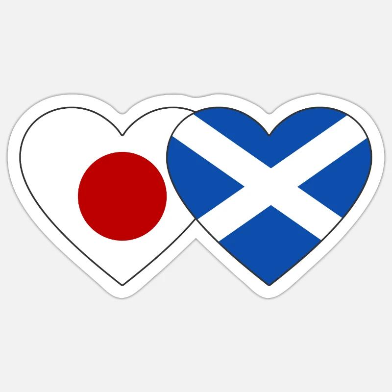 Japon Ecosse Drapeau Coeur - Sticker taille S (10 x 10 cm) - blanc mat
