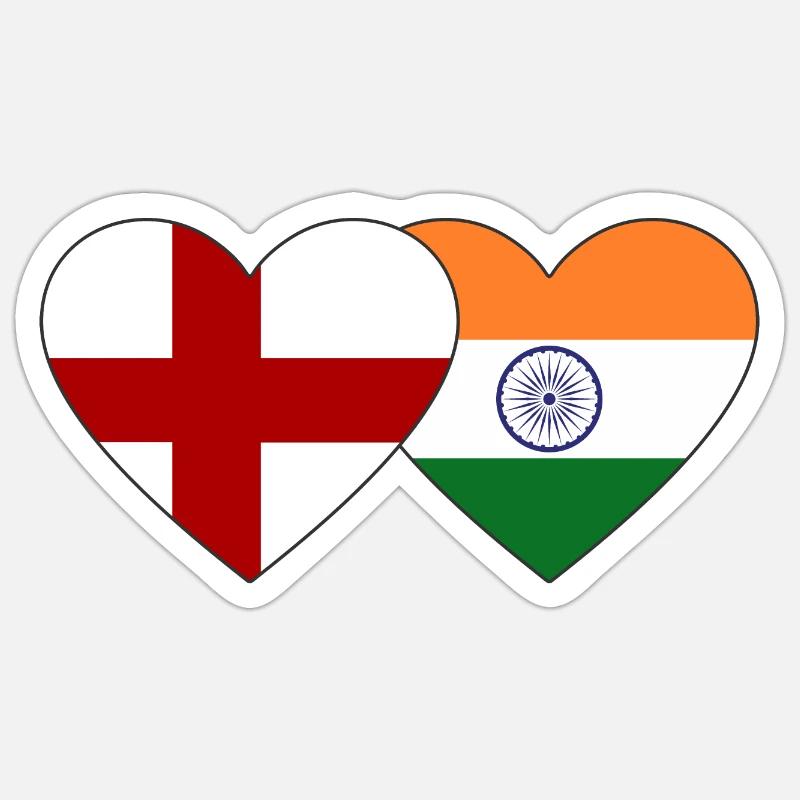 Angleterre Inde Drapeau Coeur - Sticker taille S (10 x 10 cm) - blanc mat
