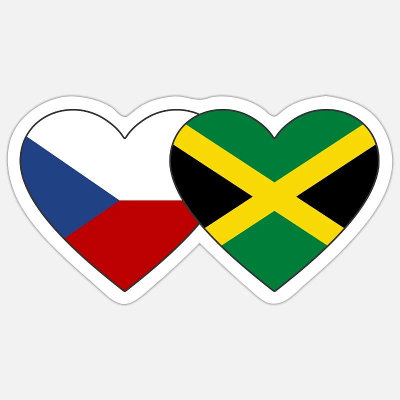 République tchèque Jamaïque Drapeau Coeur - Sticker taille S (10 x 10 cm) - blanc mat
