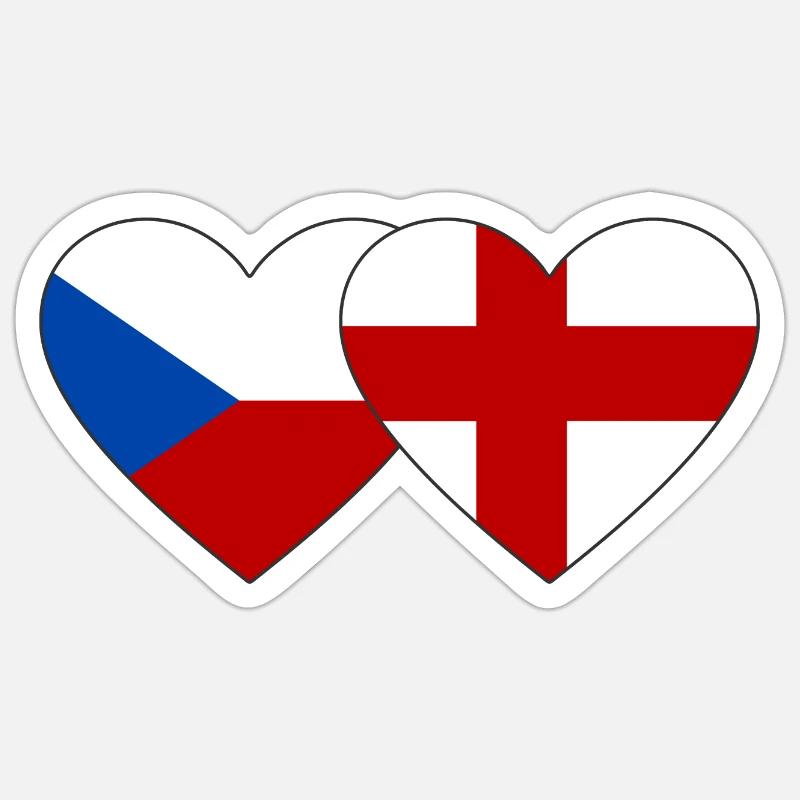 République tchèque Angleterre Drapeau Coeur - Sticker taille S (10 x 10 cm) - blanc mat