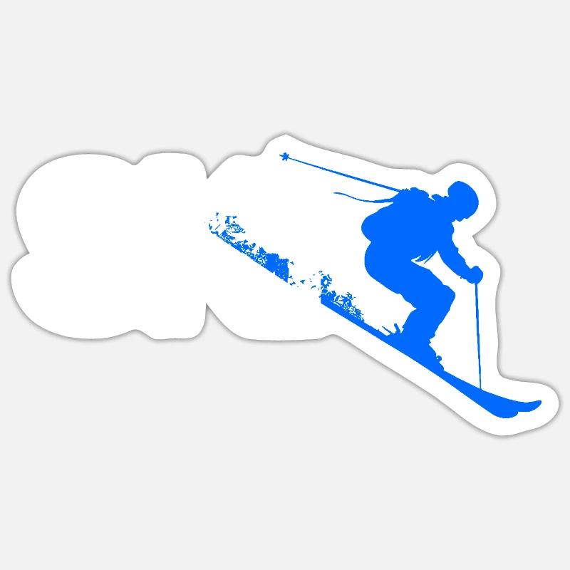 Design de ski en bleu et blanc - Sticker taille S (10 x 10 cm) - blanc mat