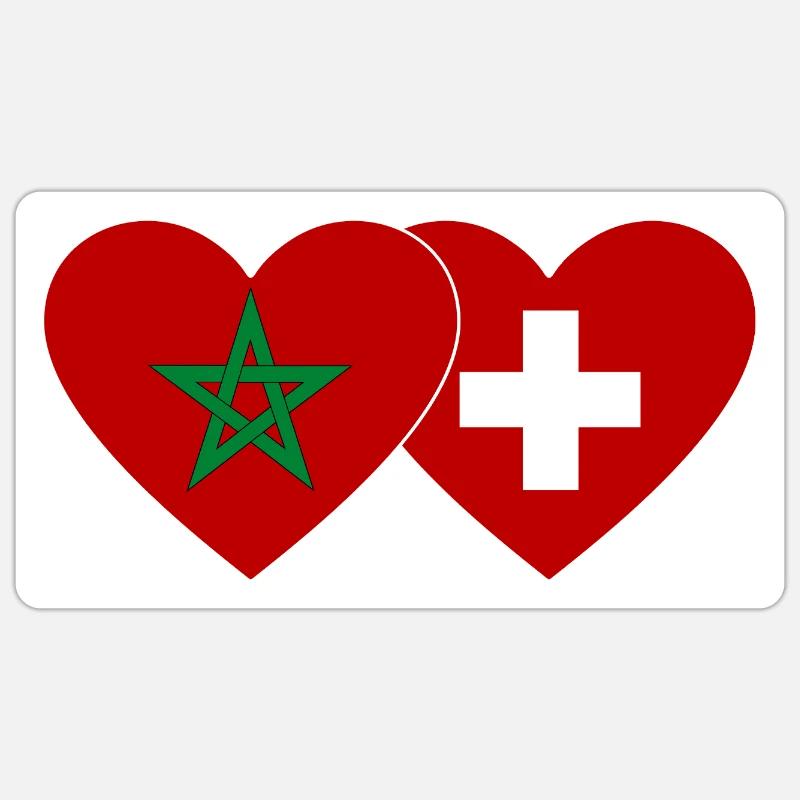 Maroc Suisse Drapeau Coeur - Sticker taille S (10 x 10 cm) - blanc mat