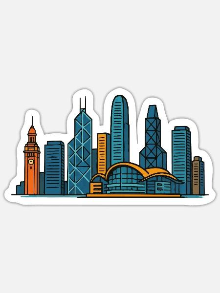 hongkong city skyline - Sticker Größe S (10 x 10 cm) - Mattweiß
