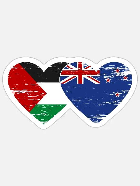 Palästina Neuseeland Flagge Herz used - Sticker Größe S (10 x 10 cm) - Mattweiß