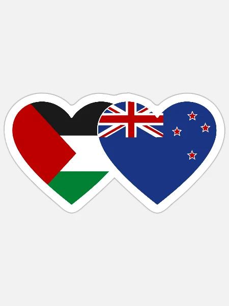 Palästina Neuseeland Flagge Herz - Sticker Größe S (10 x 10 cm) - Mattweiß