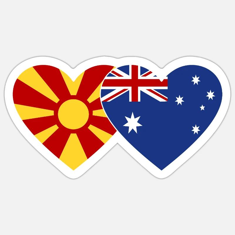 Macédoine Australie Drapeau Coeur - Sticker taille S (10 x 10 cm) - blanc mat