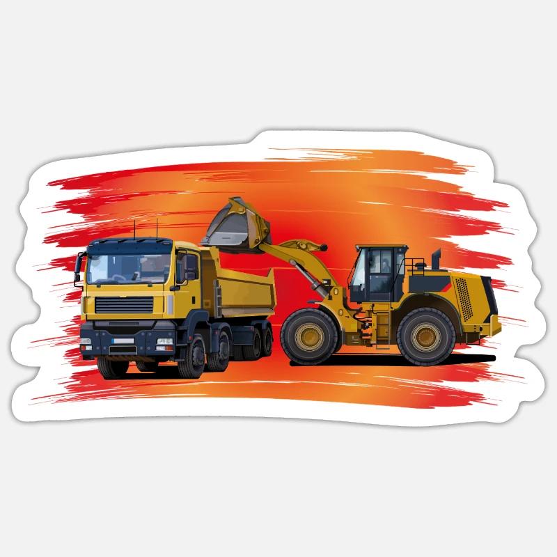 Laster und Bagger auf rot - Sticker Größe S (10 x 10 cm) - Mattweiß