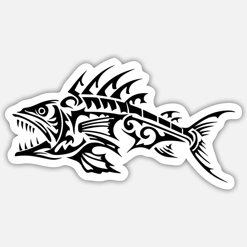 Fisch Tribal Knochen - Sticker Größe S (10 x 10 cm) - Mattweiß