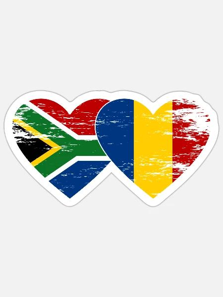 Südafrika Rumänien Flaggen Herz - Sticker Größe S (10 x 10 cm) - Mattweiß