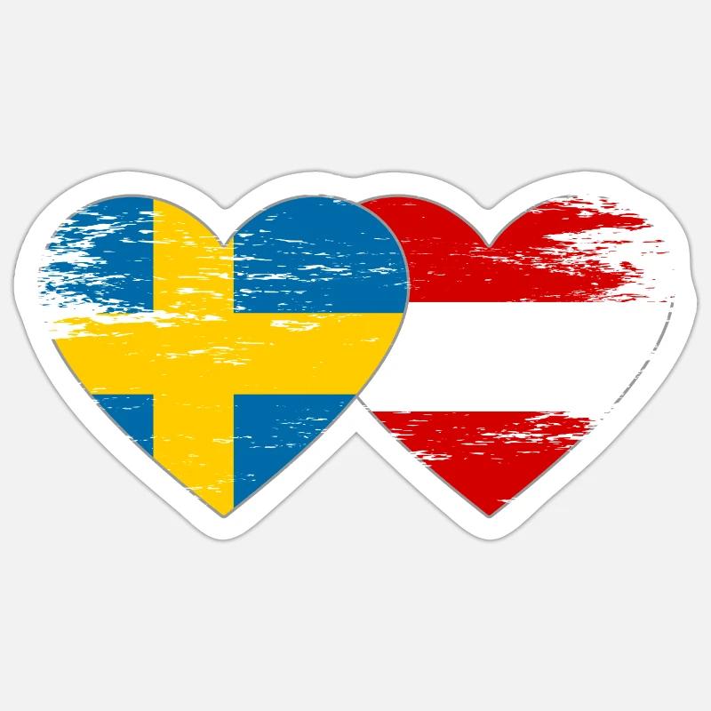 Suède Autriche Drapeau Coeur utilisé - Sticker taille S (10 x 10 cm) - blanc mat