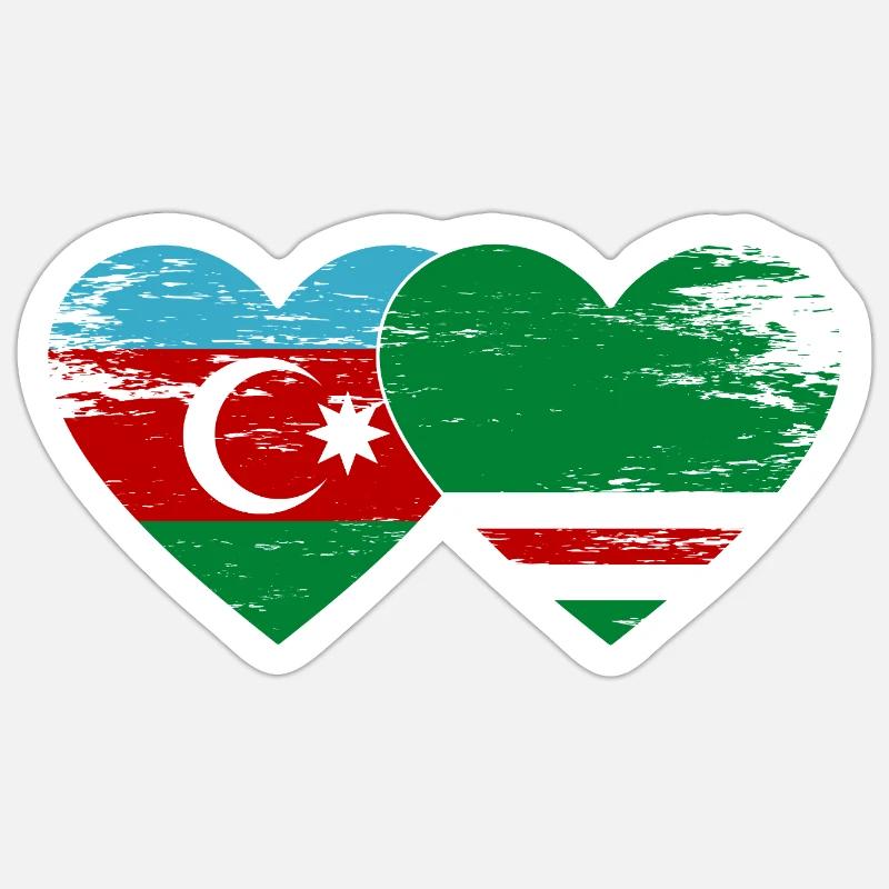 Azerbaïdjan Drapeau de la Tchétchénie Coeur utilisé - Sticker taille S (10 x 10 cm) - blanc mat