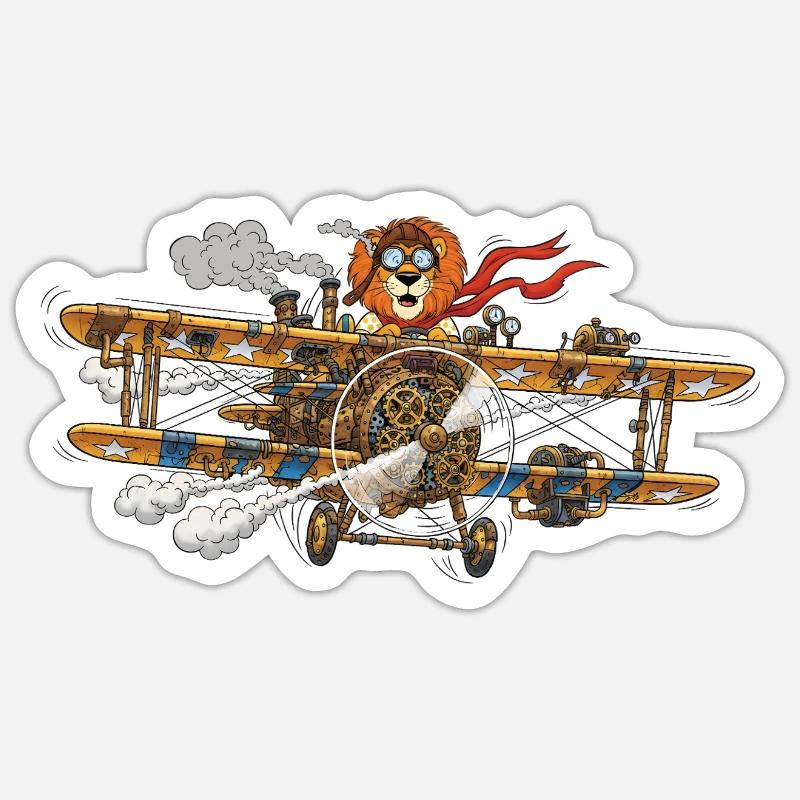Steampunk Lion Flight Machine - Sticker size S (10 x 10 cm) - white matte
