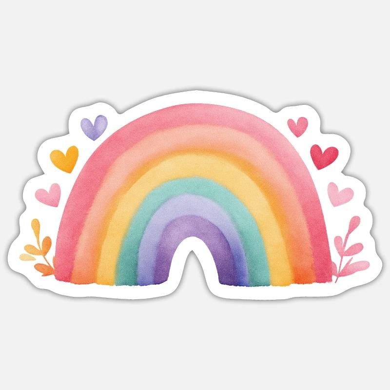 Minimaler Regenbogen Aquarell – Kinder Design - Sticker Größe S (10 x 10 cm) - Mattweiß