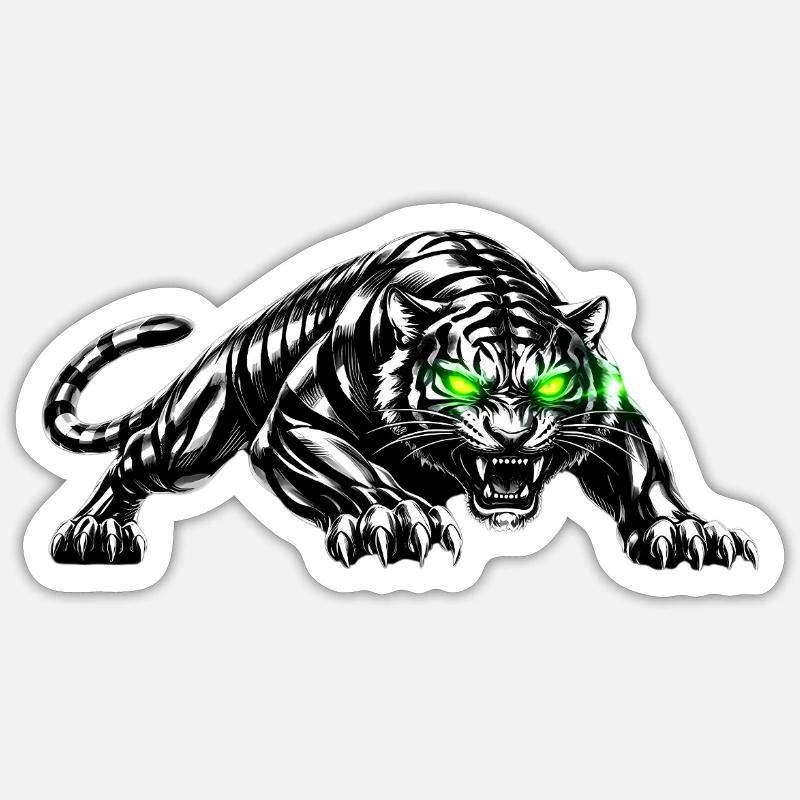 Black Tiger with Neon Eyes - Sticker size S (10 x 10 cm) - white matte