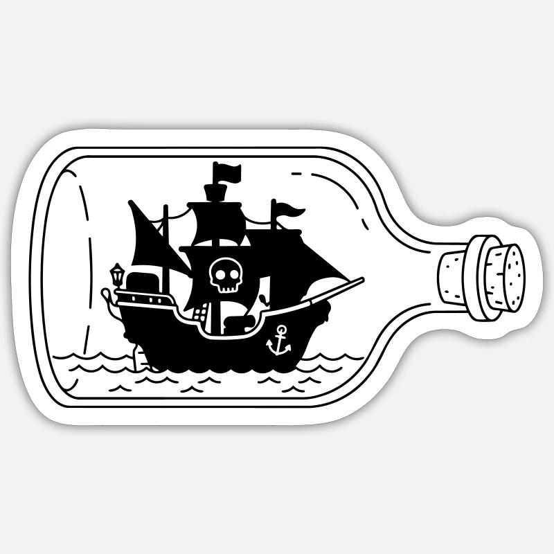 Piratenschiff in der Flasche - Sticker Größe S (10 x 10 cm) - Mattweiß