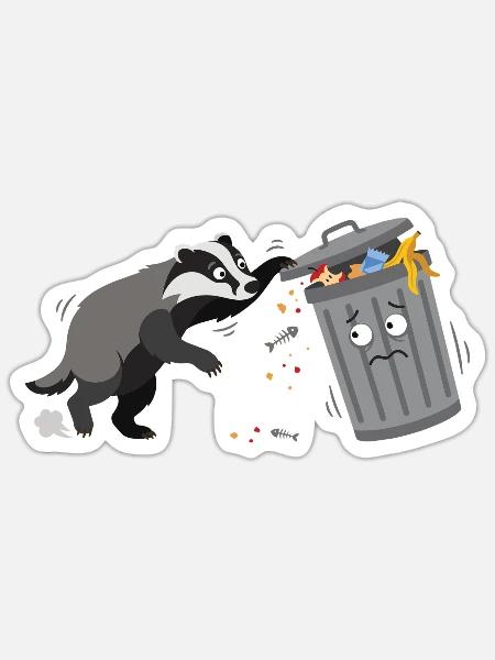 Trash-Dachs Chaos & Neugier - Sticker Größe S (10 x 10 cm) - Mattweiß