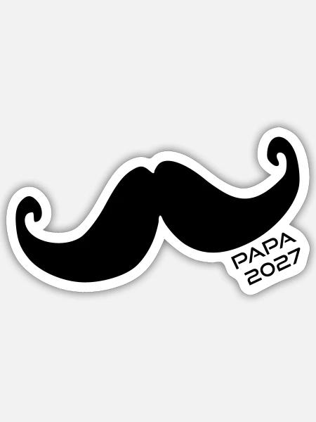 Baby Papa 2027 Schnurrbart - Sticker Größe S (10 x 10 cm) - Mattweiß
