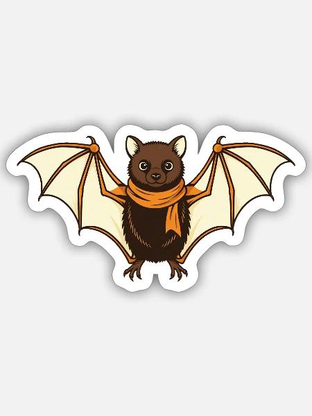Fledermaus mit Herbstschal - Sticker Größe S (10 x 10 cm) - Mattweiß