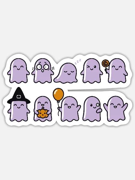Cute Halloween Ghosts Pattern - Sticker Größe S (10 x 10 cm) - Mattweiß