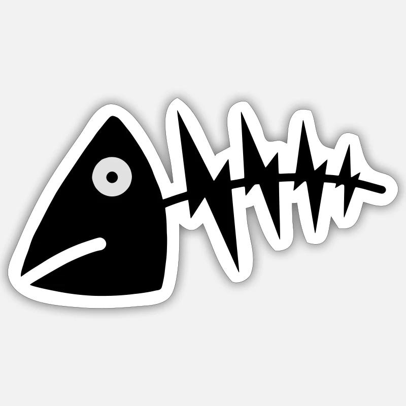/ fish head / fishcock / fish bone - Sticker size S (10 x 10 cm) - white matte