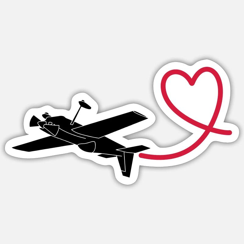 Aerobatic heart fly pilot gift - Sticker size S (10 x 10 cm) - white matte