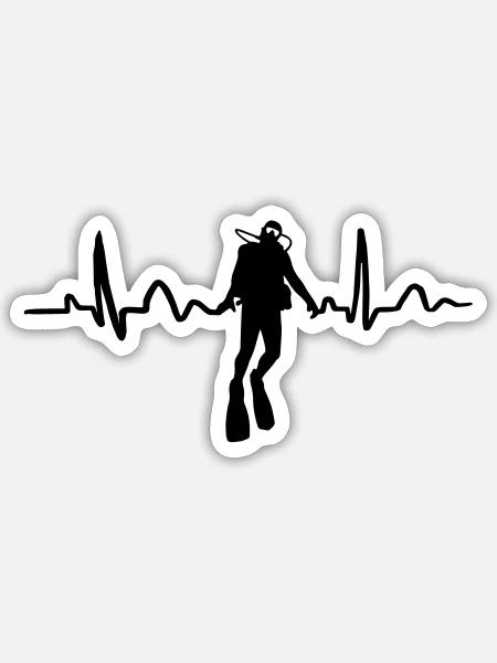 Taucher-Herzkurve - Sticker Größe S (10 x 10 cm) - Mattweiß