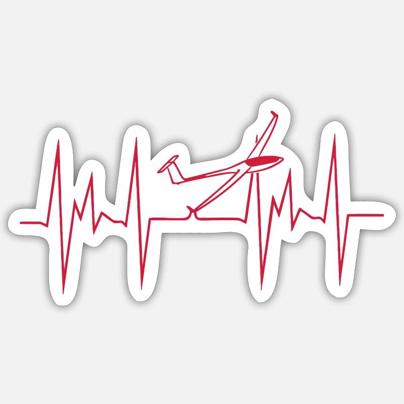 Heartbeat glider pilot gliding pilot glider - Sticker size S (10 x 10 cm) - white matte