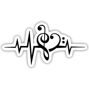 Notes de musique pulsation rythme cardiaque j'aime la musique, coeur - Sticker taille S (10 x 10 cm) - blanc mat - Devant