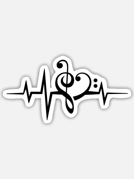 Musik Noten Puls Herzschlag Ich liebe Musik, Herz - Sticker Größe S (10 x 10 cm) - Mattweiß