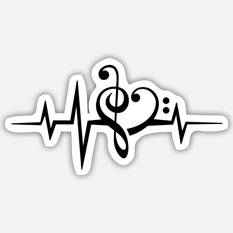 Notes de musique pulsation rythme cardiaque j'aime la musique, coeur - Sticker taille S (10 x 10 cm) - blanc mat