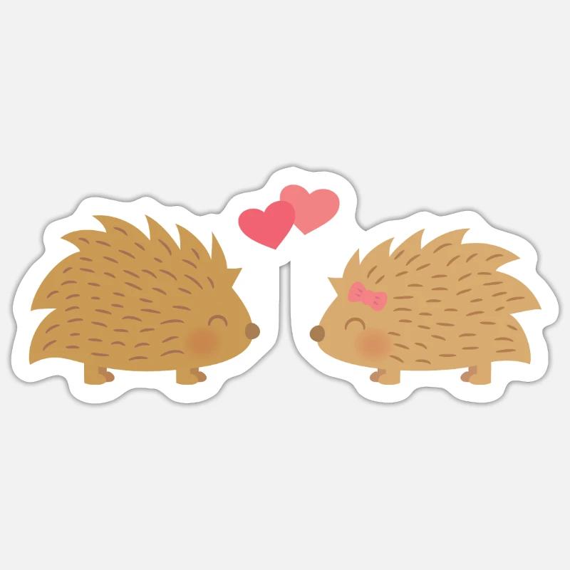 Hérissons mignons amoureux - Sticker taille S (10 x 10 cm) - blanc mat
