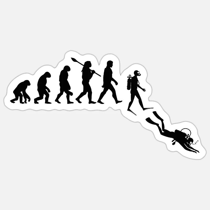 Plongée Évolution Rétro Cadeau Pour Plongeurs - Sticker taille S (10 x 10 cm) - blanc mat