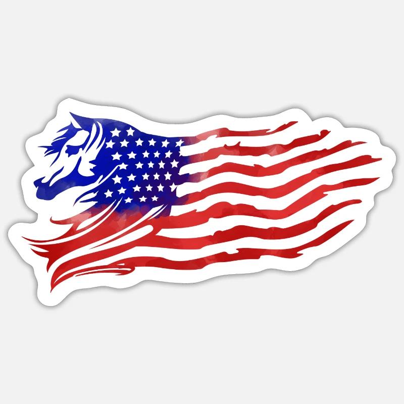 DRAPEAU AVEC CHEVAL - Sticker taille S (10 x 10 cm) - blanc mat