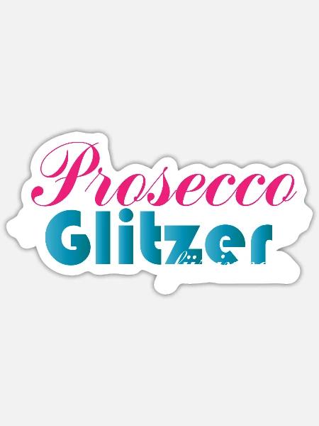 Prosecco Glitzer - Sticker Größe S (10 x 10 cm) - Mattweiß