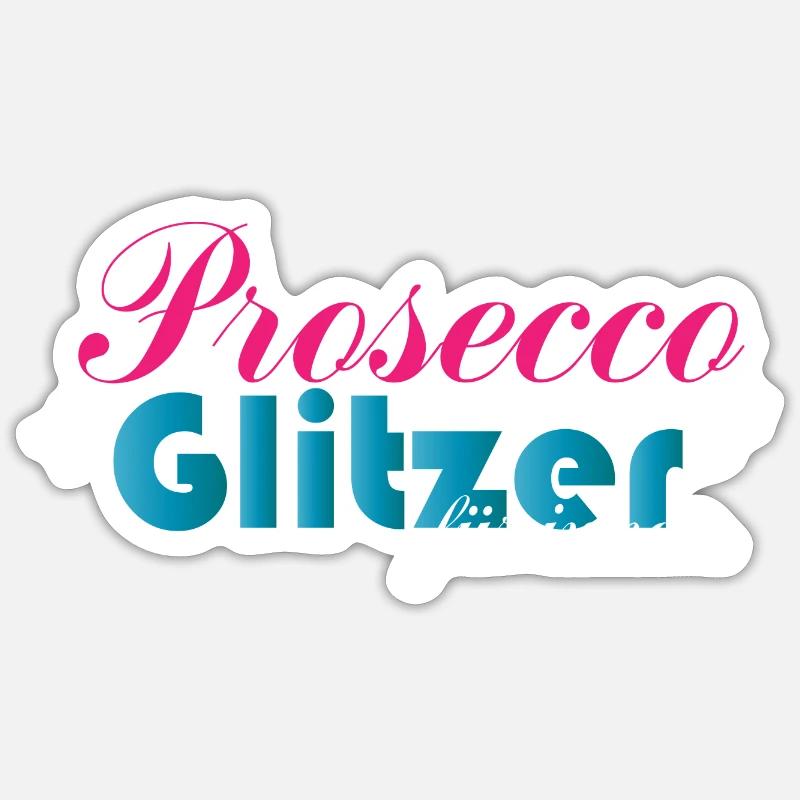 Prosecco Glitzer - Sticker Größe S (10 x 10 cm) - Mattweiß