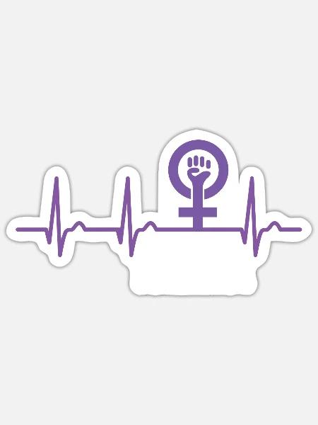 Feminist Herzkurve - Puls Frauenpower Feminismus - Sticker Größe S (10 x 10 cm) - Mattweiß