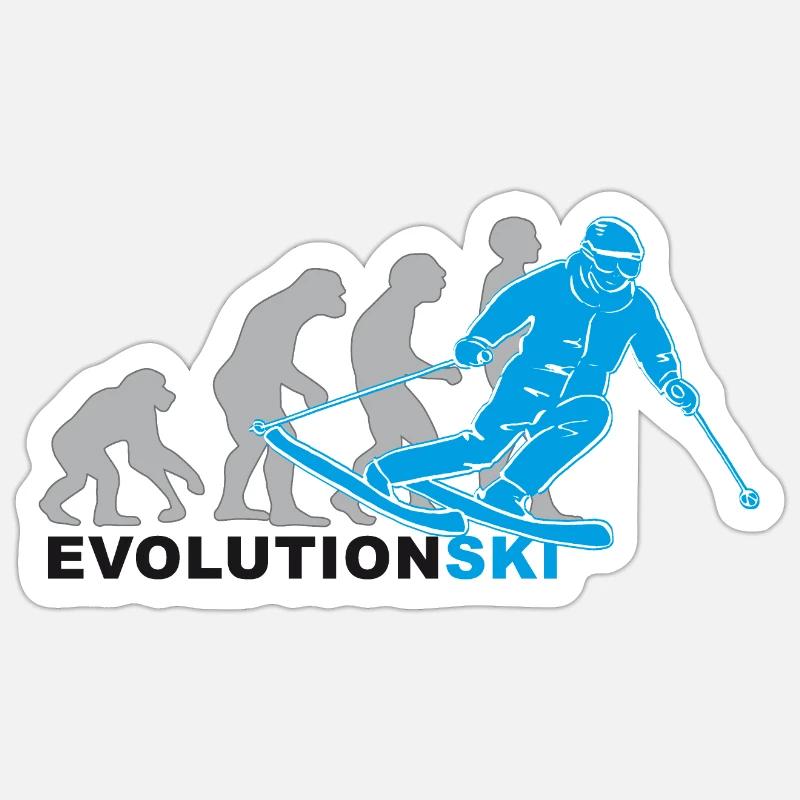 évolution ski, ski, ski, piste de ski - Sticker taille S (10 x 10 cm) - blanc mat