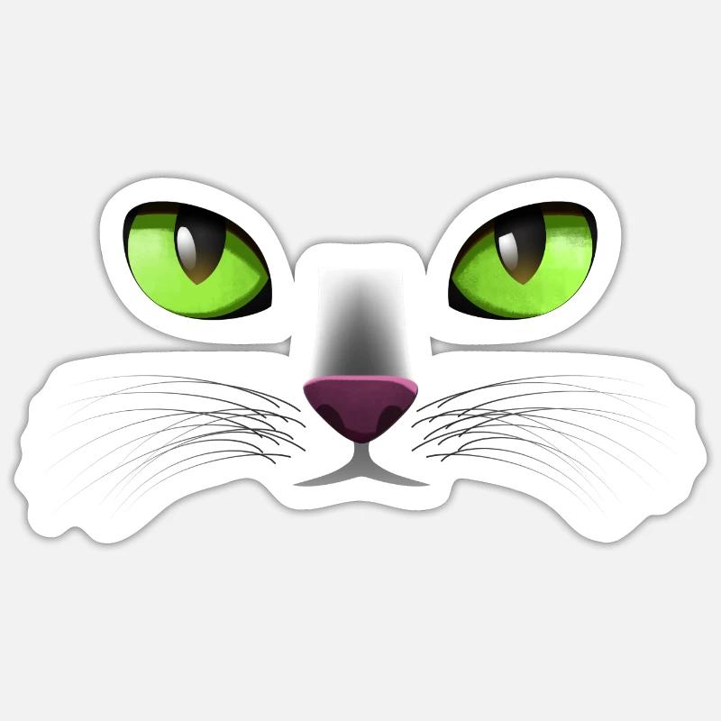 Visage de chat Yeux verts - Sticker taille S (10 x 10 cm) - blanc mat
