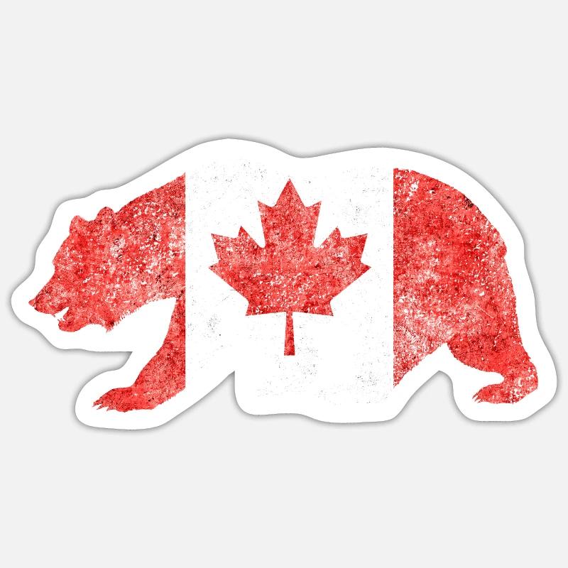 Souvenir du Canada - Drapeau du Canada dans les contours de l’ours Sticker taille S (10 x 10 cm)