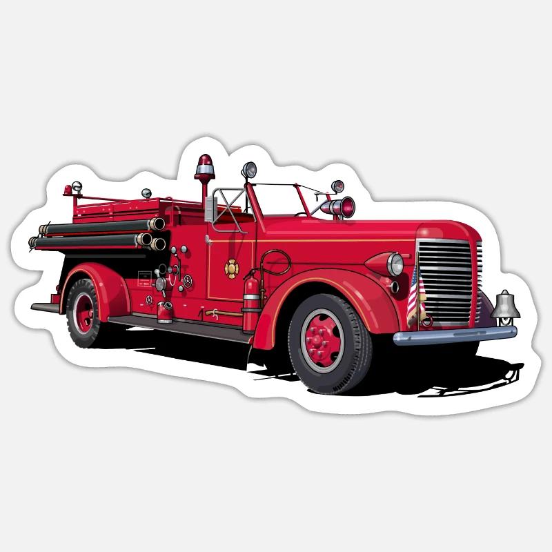 Feuerwehrauto Oldtimer - Sticker Größe S (10 x 10 cm) - Mattweiß