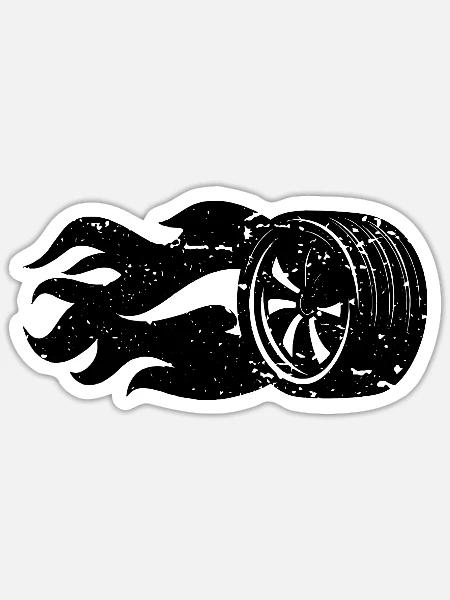 Brennender Reifen Flammen Motorsport - Sticker Größe S (10 x 10 cm) - Mattweiß